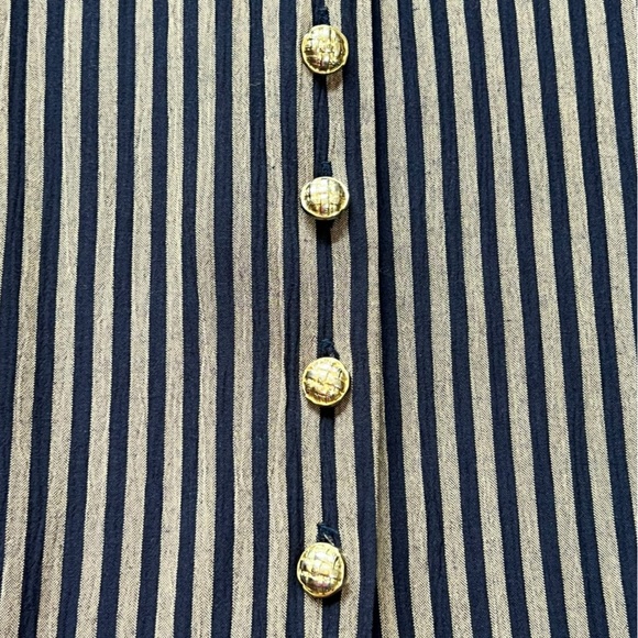 VINTAGE MISS DORBY Striped Fitted Midi Dress | Size M | Navy & Tan | 80s Office - Picture 13 of 16